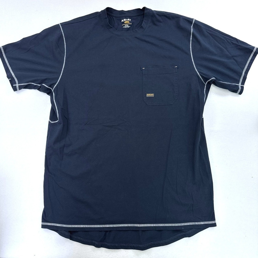 Ariat Rebar CottonStrong Mens XL Tall Navy Blue Work T-Shirt Pocket Mesh Gusset